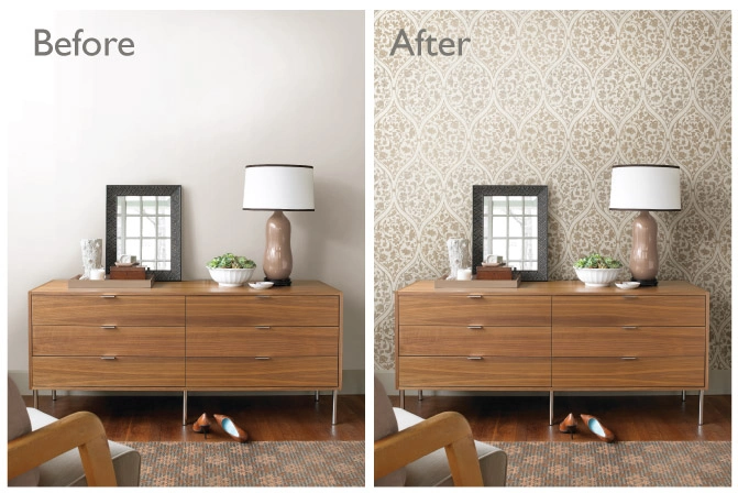 Residential wallpaper installation in an Atlanta bedroom